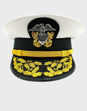 WWII U.S. Navy Admiral Dress White Peaked Cap – Summer Service Uniform – Gold Bullion Visor